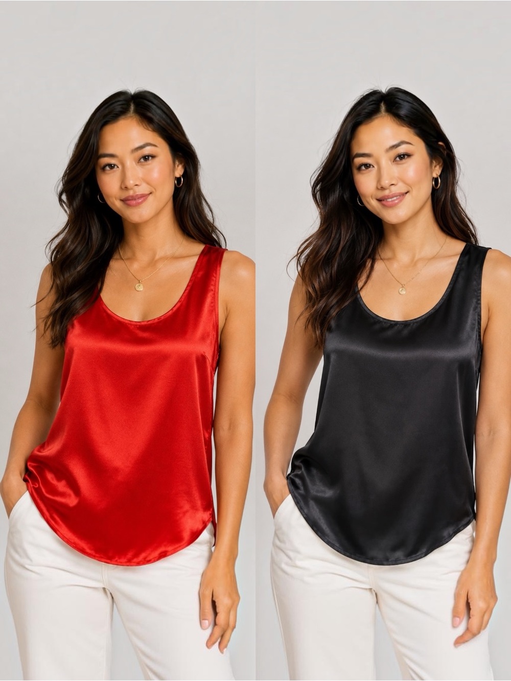 VTG Executive Collection 100% Silk Tank Top Set Black & Red Sleeveless Blouse